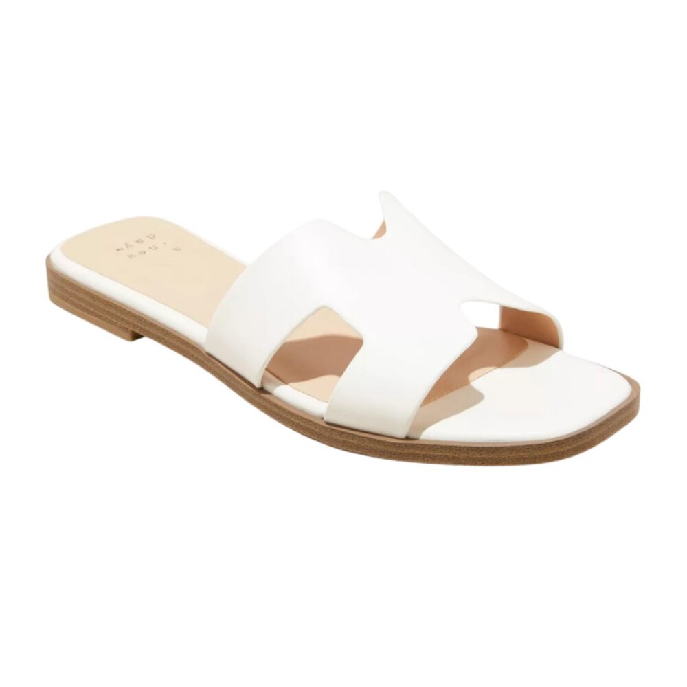 A New Day Women's Nina White Slide Sandals with Memory Foam Insole Size 7.5